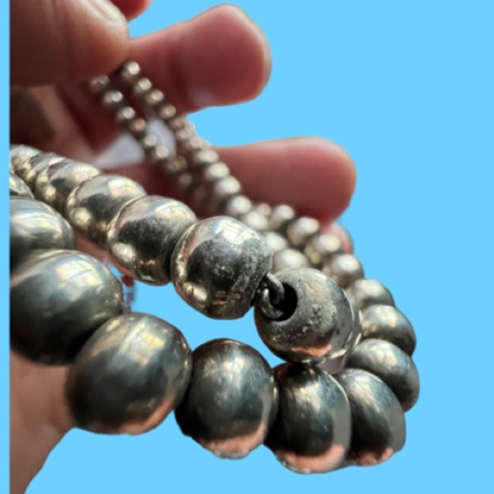 20” Oxidized Sterling Silver 925 Navajo Pearl Bead Strand Necklace 40 Grams! - Picture 8 of 13